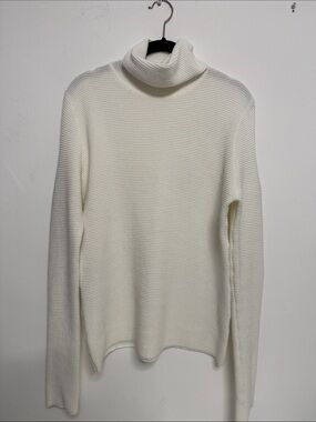 Pink Martini Cream Ribbed Turtleneck Sweater with peek-a-boo shoulders